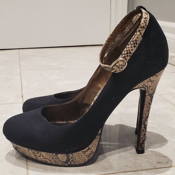 Material Girl Platform Heels, Faux Suede & Snakeskin, Size 38 (fits size 7) - Picture 2 of 8